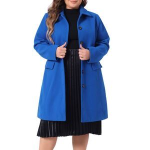 Plus Size Peter Pan Collar Single Breasted Coat Royal Blue
